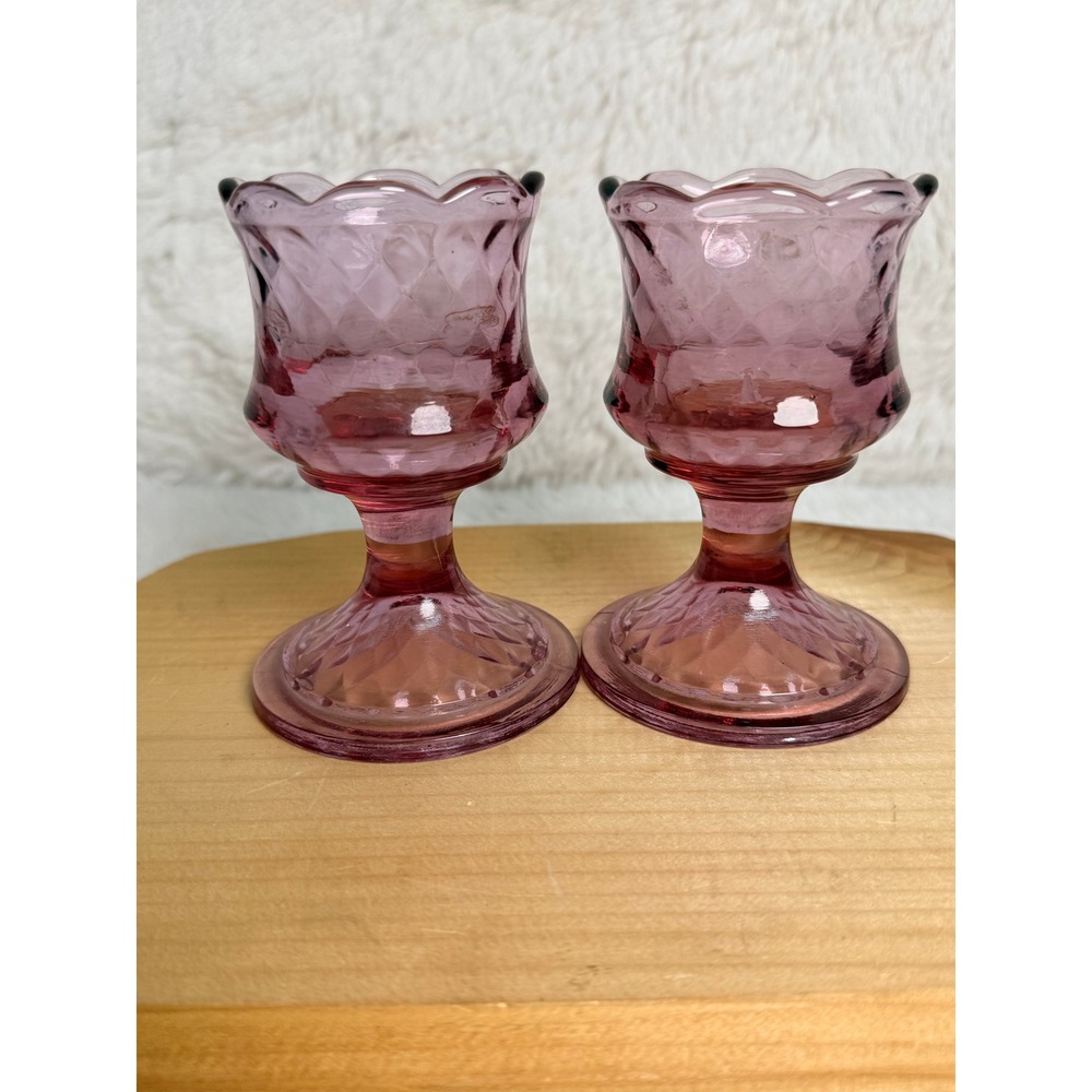 Vintage Pink Depression Glass Votive Candle Holders Tulip Scalloped Set of 2